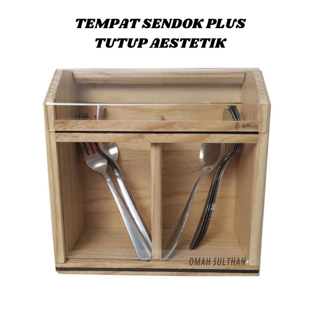 TEMPAT SENDOK KAYU  PLUS TUTUP AKRILIK