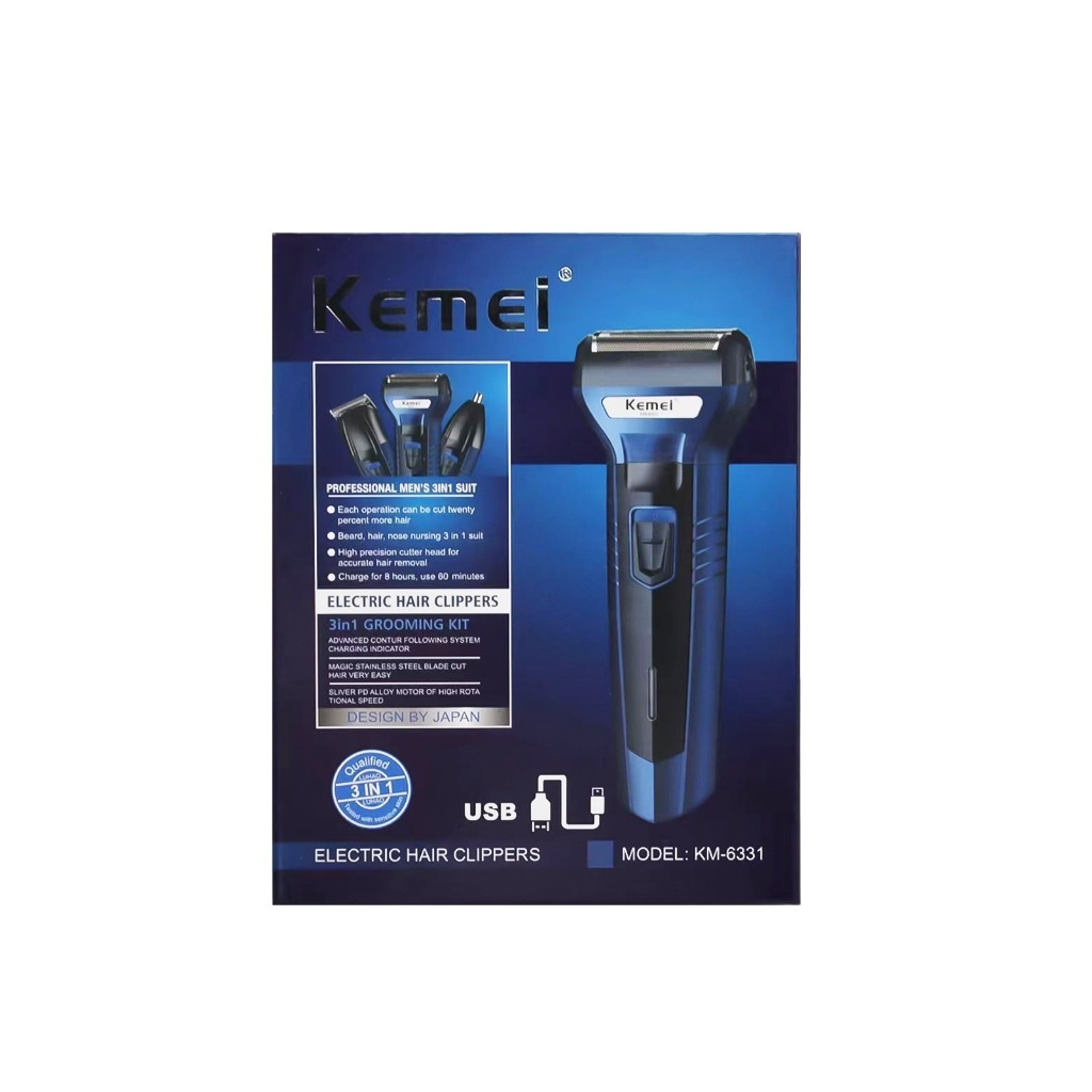 [ 3 in 1 ] Hair Clipper KEMEI KM 6331 Alat Mesin Cukur Rambut Pria Original Cukuran Kumis Jenggot Multifungsi