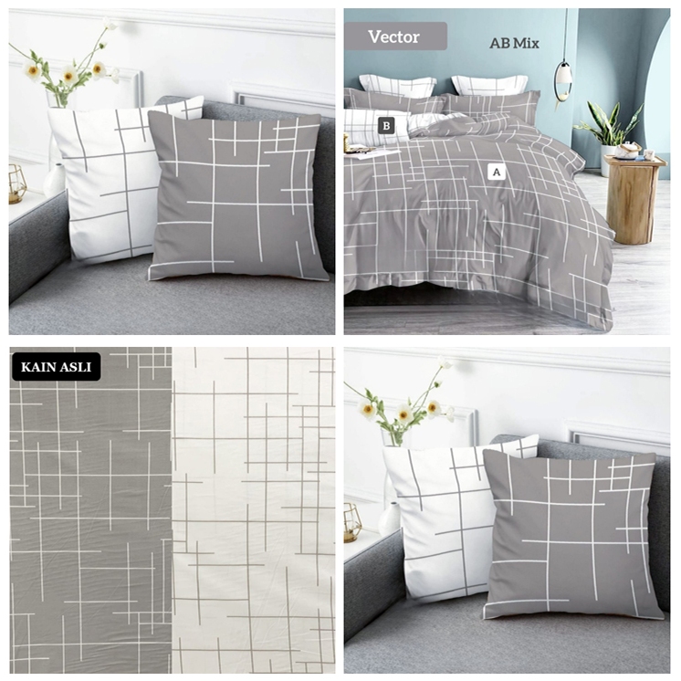 Zekiel Bedcover Set Katun Motif Kotak Grey Square | Bedcover Set Cowok Cewek Motif Minimalis Vector