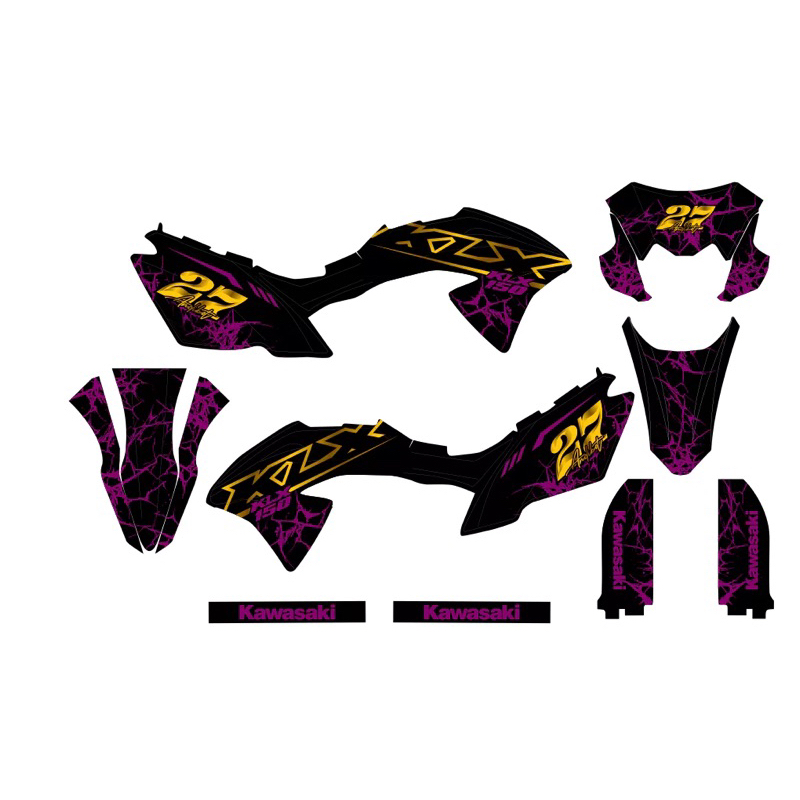 sticker decal KLX 150 BF custom design Abstrak Ungu Kombinasi Emas