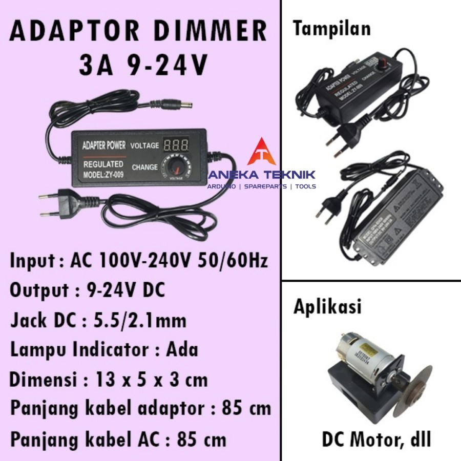 Adjustable Power Adapter Dimmer / Adaptor Dimmer 3A AC - DC 9 - 24V