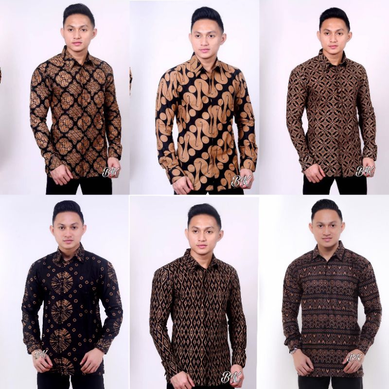 KEMEJA BATIK PRIA LENGAN PANJANG SERAGAM BATIK PRIA LAWASAN COKLAT