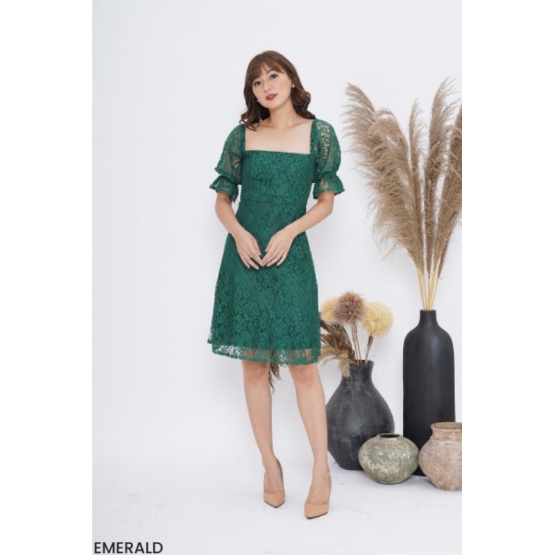 DRESS BRUKAT MIDI LENGAN BALON PARTY CASUAL DRESS NATAL DRESS KOREA DRESS MERAH DRESS HIJAU DRESS PU