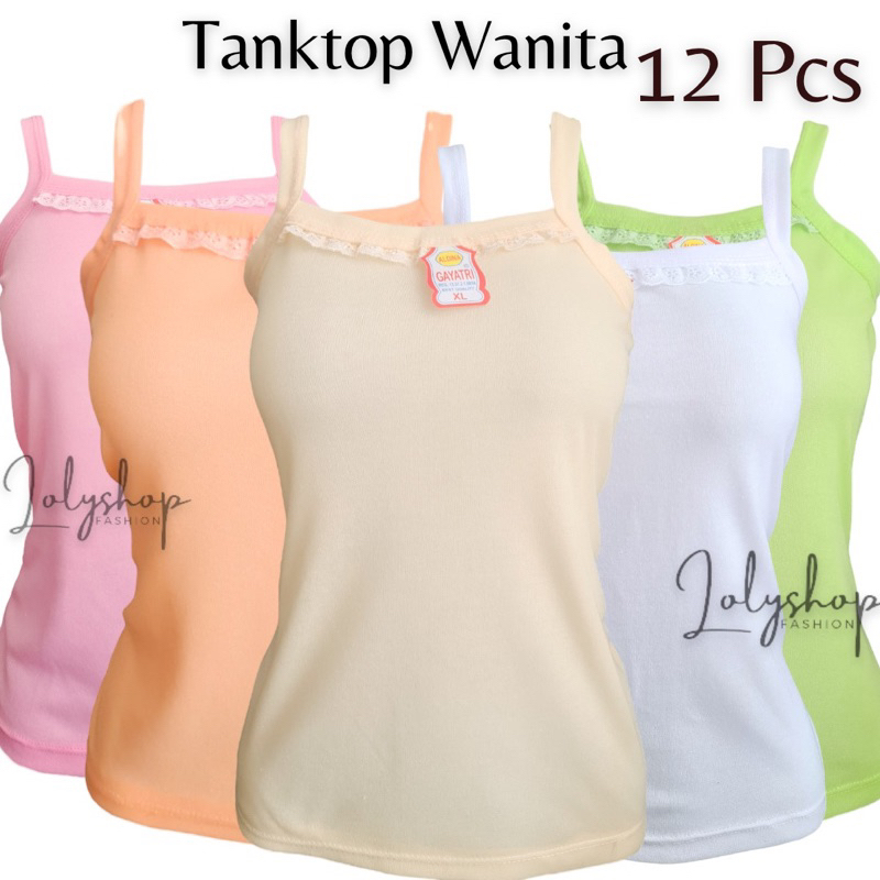 12 Pcs Tanktop Singlet Renda Wanita Remaja Dewasa / Grosir Singlet Renda M L Xl 3L