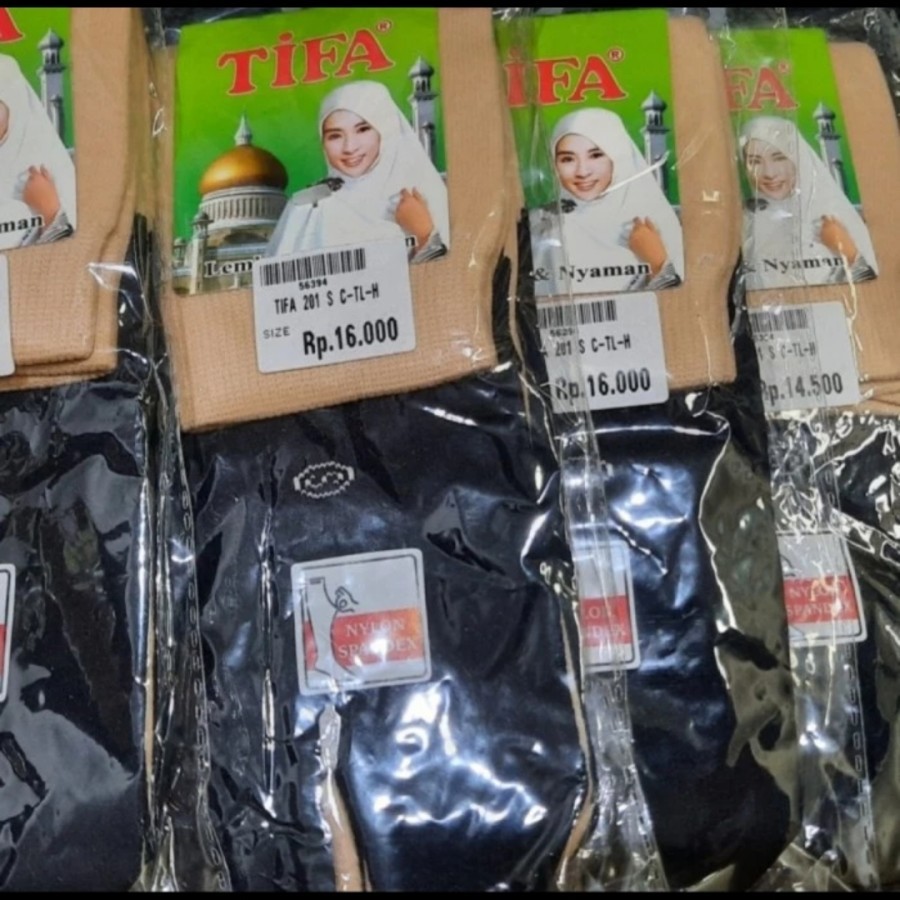 Kaos Kaki TIFA 201 Krem | Kaus Kaki Wanita Cream Coklat Tebal Telapak Hitam Jari