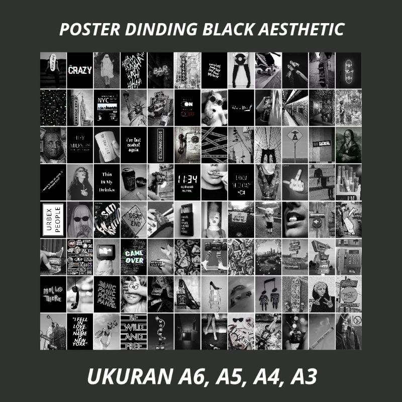 Poster Dinding BLACK Aesthetic size A6, A5, A4, A3 | Baca Deskripsi