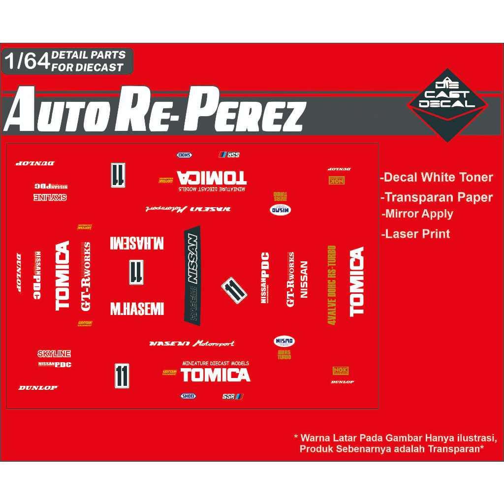 [WHITE TONER] DECAL HOTWHEELS WHITE TONER  AUTOREPEREZ - LIVERY LIBERTY WALK HASEMI TOMICA