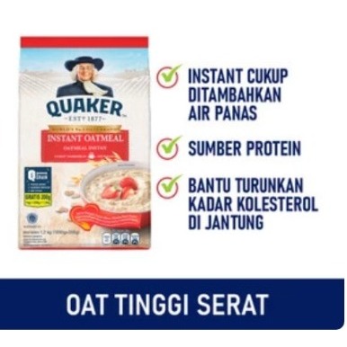 

Quaker Instant Oatmeal Bag 800 Gr/ Quaker Instant Oatmeal Bag 1.2kg(1000g+200g)