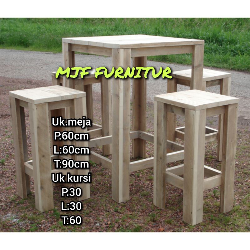 Bangku cafe/Bangku warung/Bangku ngopi/Bangku cafe set/Bangku kayu 4 kursi/bangku serbaguna/Bangku j