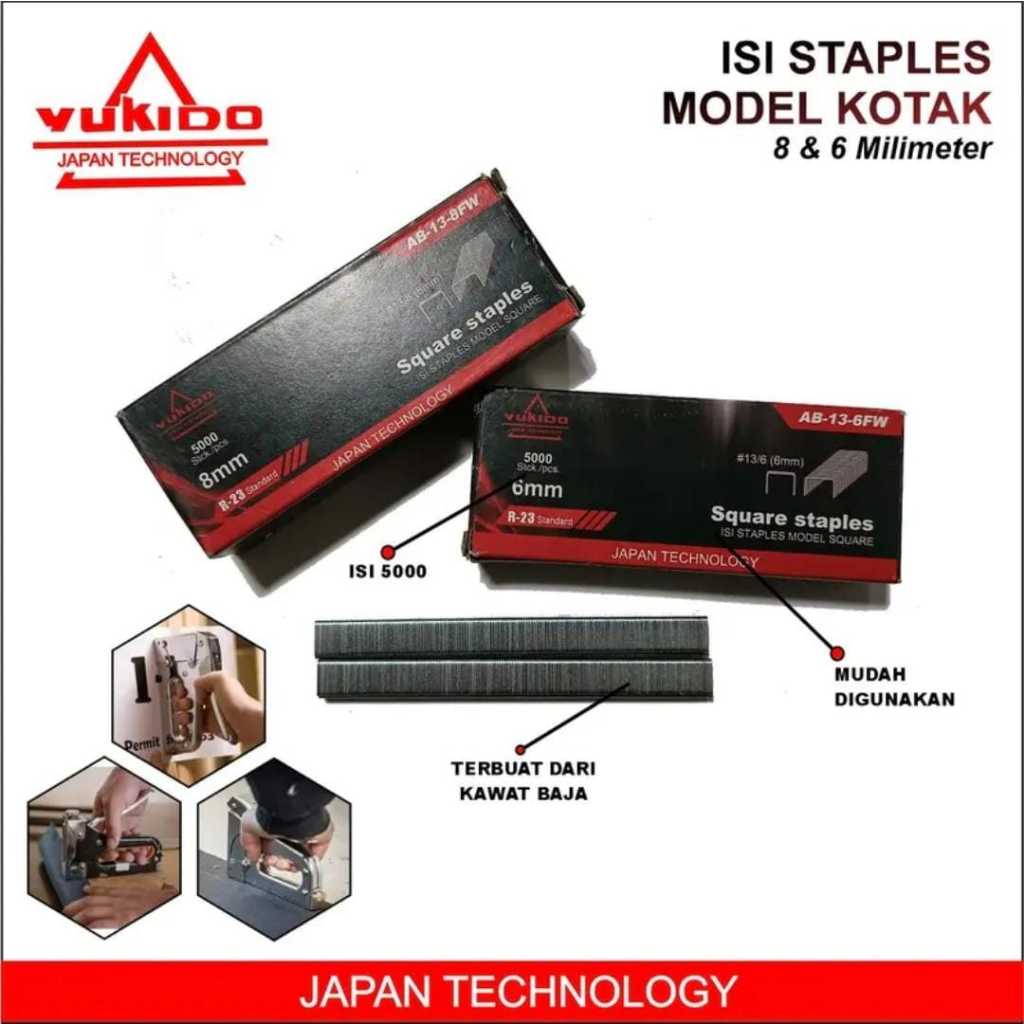 

Isi stapler 13/6 (6mm) staples tembak angin 5000 pcs isi staples Staples 13/8 (8mm) isi 5000 Pcs Staples R23 YUKIDO JAPAN TECHNOLOGY