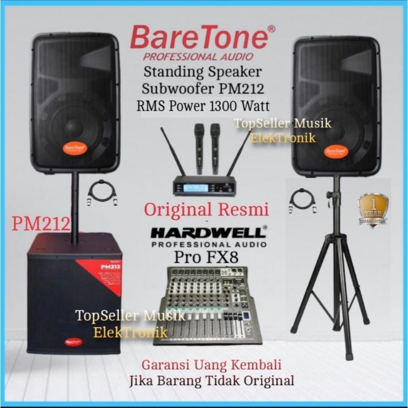 Paket Sound System BareTone Speaker 8 Inch + Subwoofer Standing Buat Outdoot/Indoor Dll