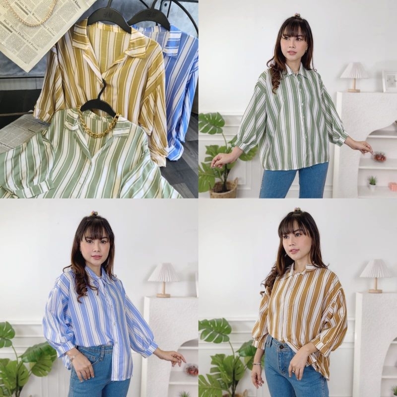 kemeja oversize jumbo / kemeja salur wanita