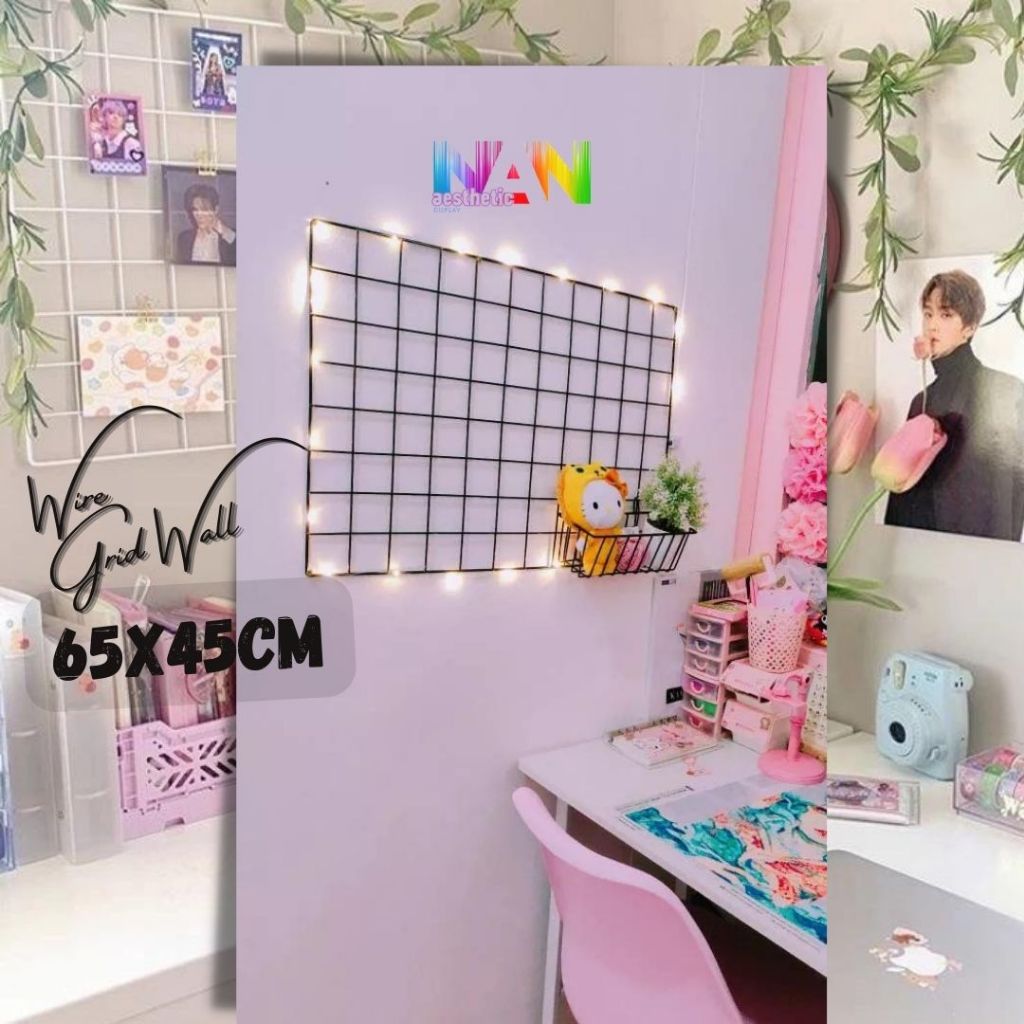 Wall grid 65X45cm wire wall grid hiasan dinding ram besi jaring kotak poto polaroid pajangan ruang k