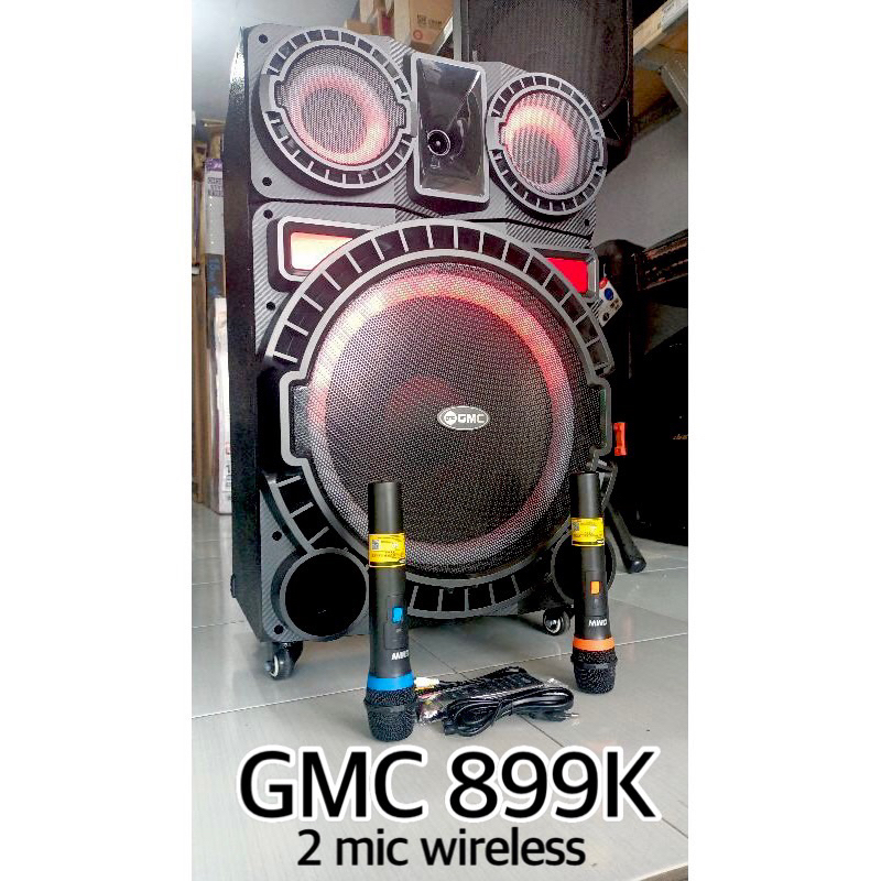 Ampli portable 15 inch. GMC 899K + 2 Mic Wireless. Speaker portable bluetooth USB Radio