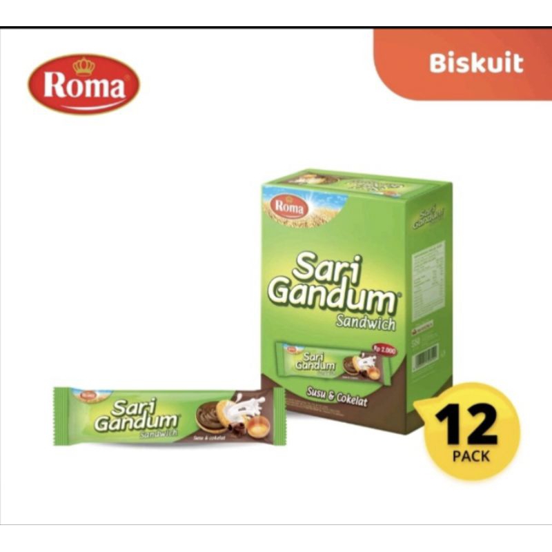 

[1 BOX] ROMA SARI GANDUM Sandwich Susu&Cokelat Kemasan 2.000 (12 Bungkus×36g)