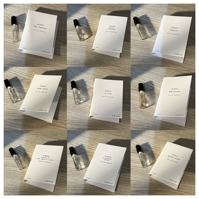 VIAL PARFUM - Byredo Blanche Bal d'afrique Mojave Ghost Biblio La Tulipe Elevent hour Mixed emotions