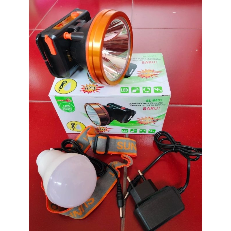senter kepala sunpro SL-8803 10 Watt cahaya putih dan kuning
