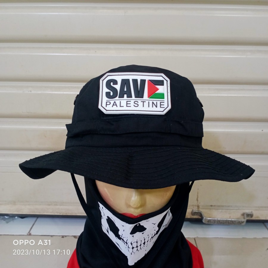Topi rimba tactical velcro hitam free patch palestine