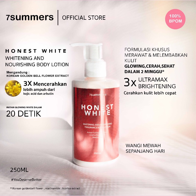 7SUMMERS Honest White Whitening & Nourishing Body Lotion Perfume Fragrance Bright Glow Pemutih 24Hr 