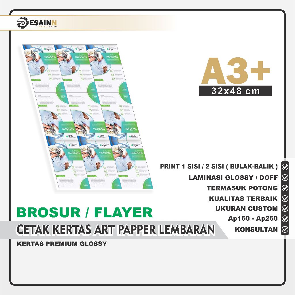 

CETAK BROSUR FLAYER CUSTOM A3+ | ART PAPPER 150 260 GSM | Ap150 Ap260 | ART PAPPER LEMBARAN