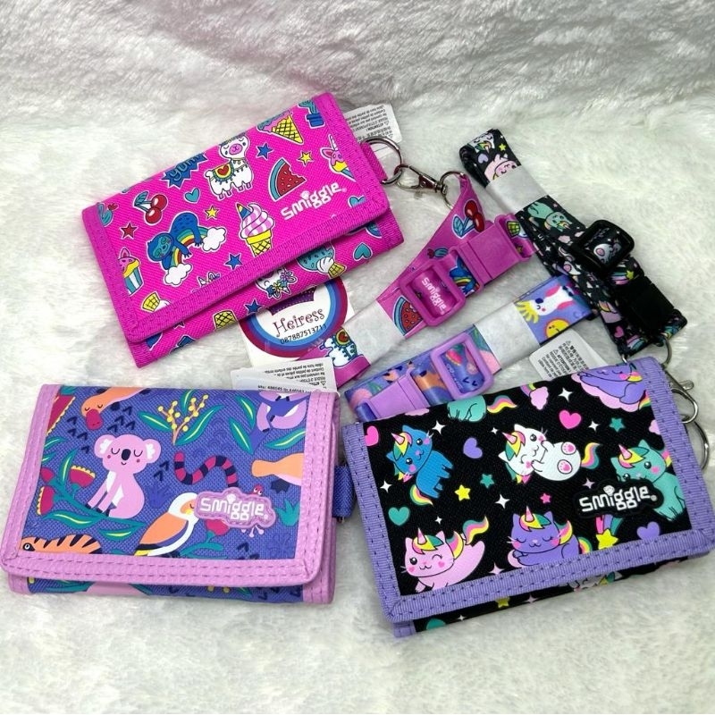 smiggle wallet lanyard unicorn pink tosca dompet anak