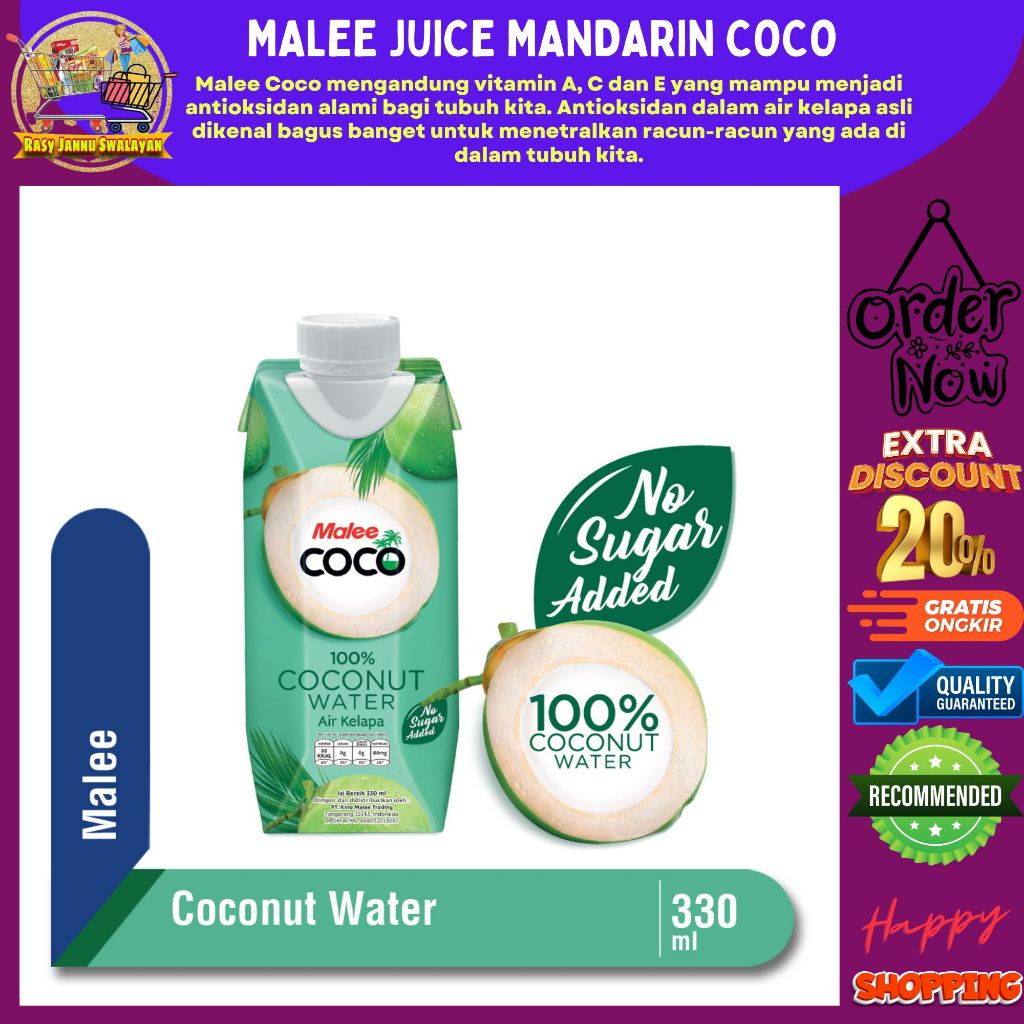 

Malee Coconut Water 330ml Air Kelapa Asli Thailand