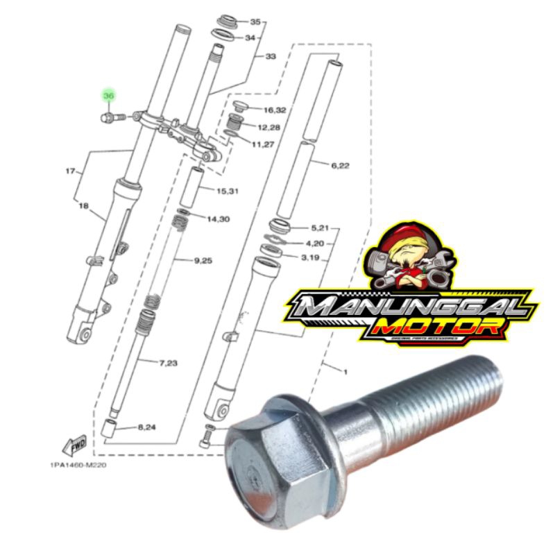 Baut Segitiga Bawah Xmax, Vixion R NVL, R15 V2 V3, Scorpio2 JK-F3346-00 (1pcs) Original yamaha