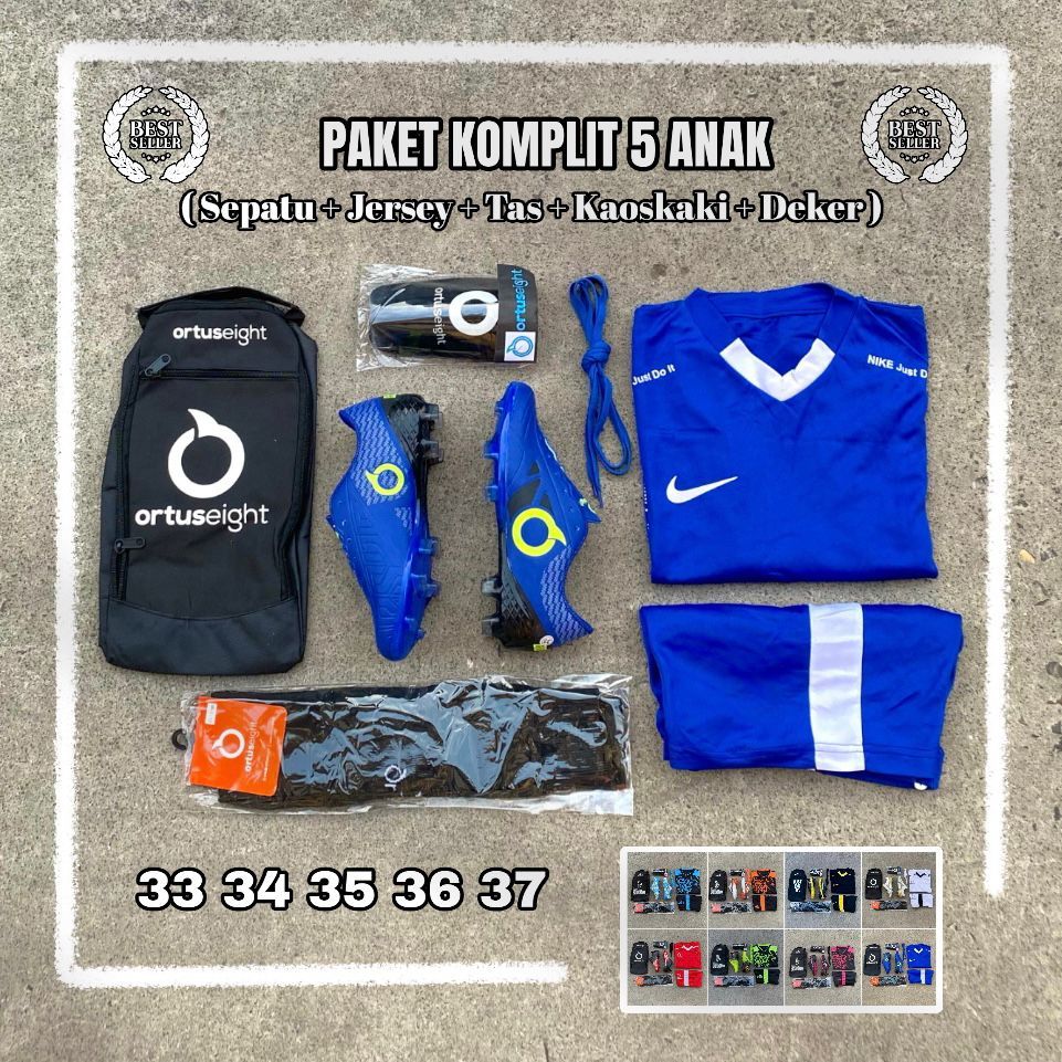 Paket Lengkap 5 Sepatu Bola Anak SD SMP ORTUS BBS JOGOSALA IN Sepatu Bola Anak Premium Full Set