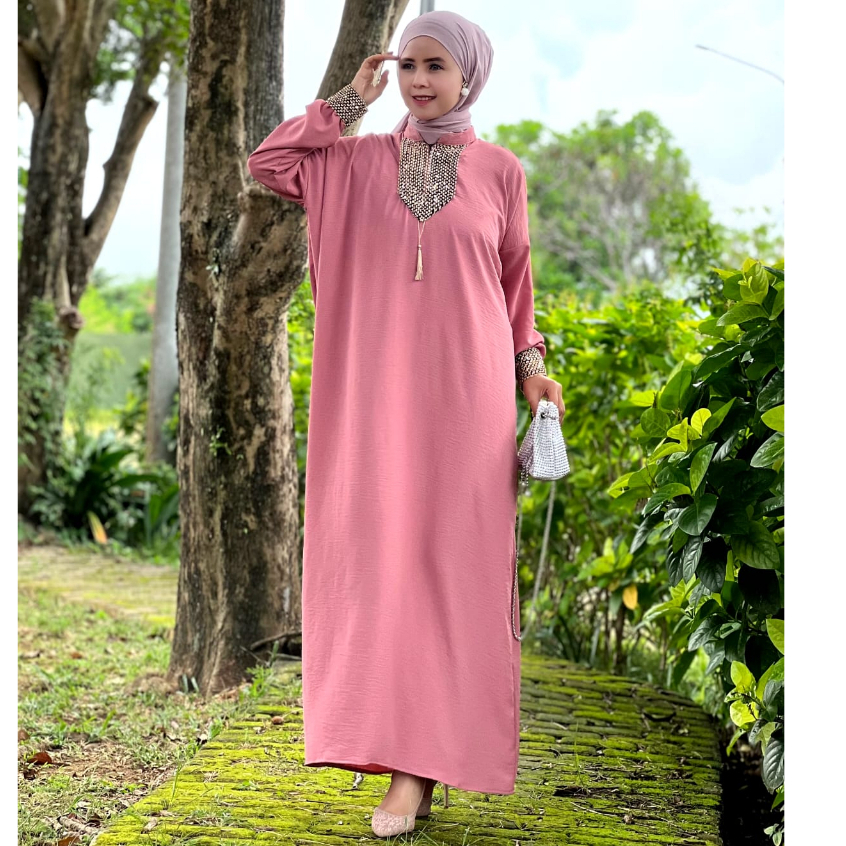 Gamis Sultan Renda Kringkle Airflow Premium Dress Kaftan Arab Polos Simple Busui Friendly Hitam-1