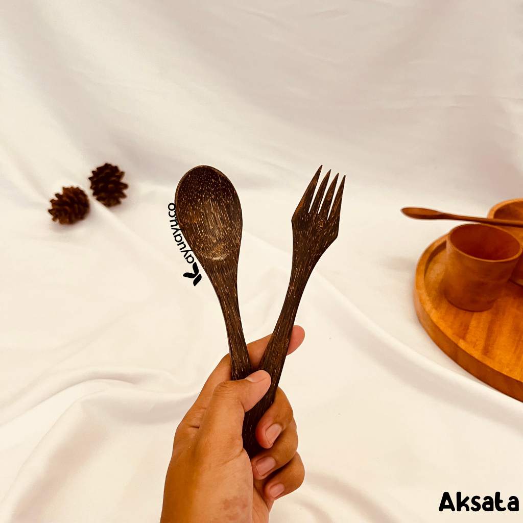 SENDOK GARPU KAYU AREN / SENDOK MAKAN KAYU / GARPU KAYU / SENDOK GARPU SET / SENDOK KOREA SET