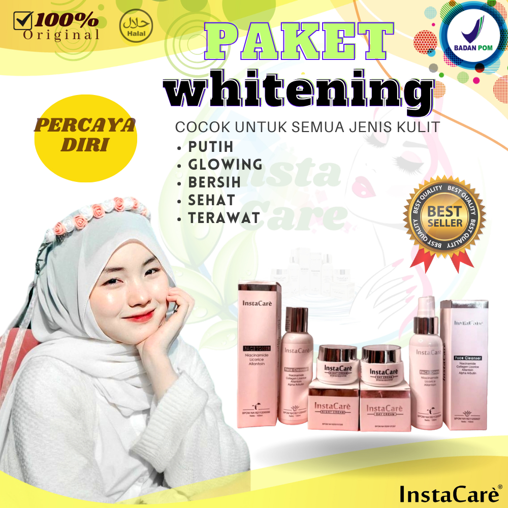 PAKET SKINCARE instacare Day night krim Cream crem siang malam Face toner cleanser Pemutih pencerah 