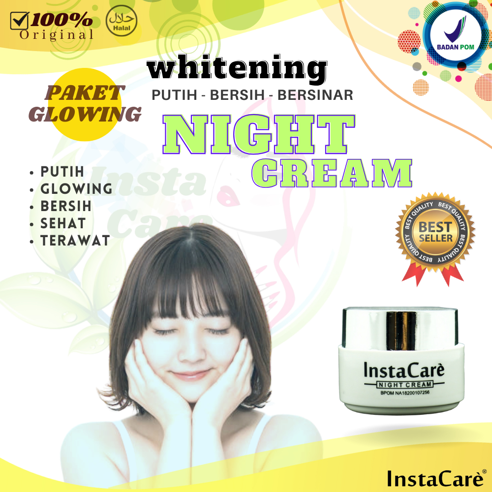 NIGHT krim Cream MALAM Skincare Pemutih PENCERAH penghalus mengatasi jerawat flek hitam komedo badan