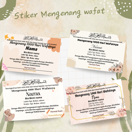 P3 Kartu/Stiker Tahlil / Wafat / Menggenang 40/100 /1000 Hari  / ISI 20PCS/ Stiker Haul