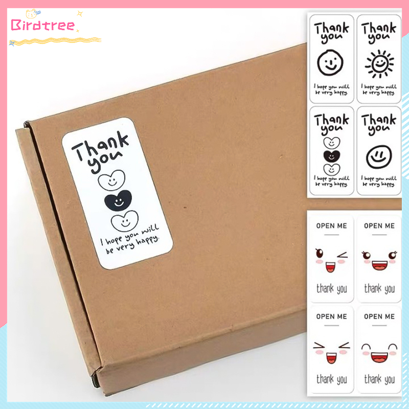 

[Readystock❤️COD]100 pcs Stiker Label Untuk Packing Persegi Panjang Bunga Stiker Kotak Hadiah Thank You Open Me