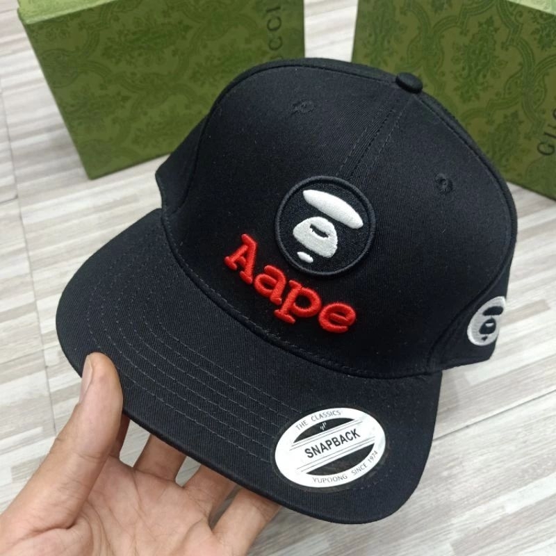 topi snapback Ape black topi baseball imprt unisex