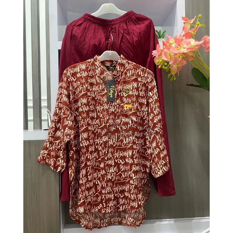 SETELAN BAJU CELANA WANITA JUMBO MOTIF BUNGA TERBARU