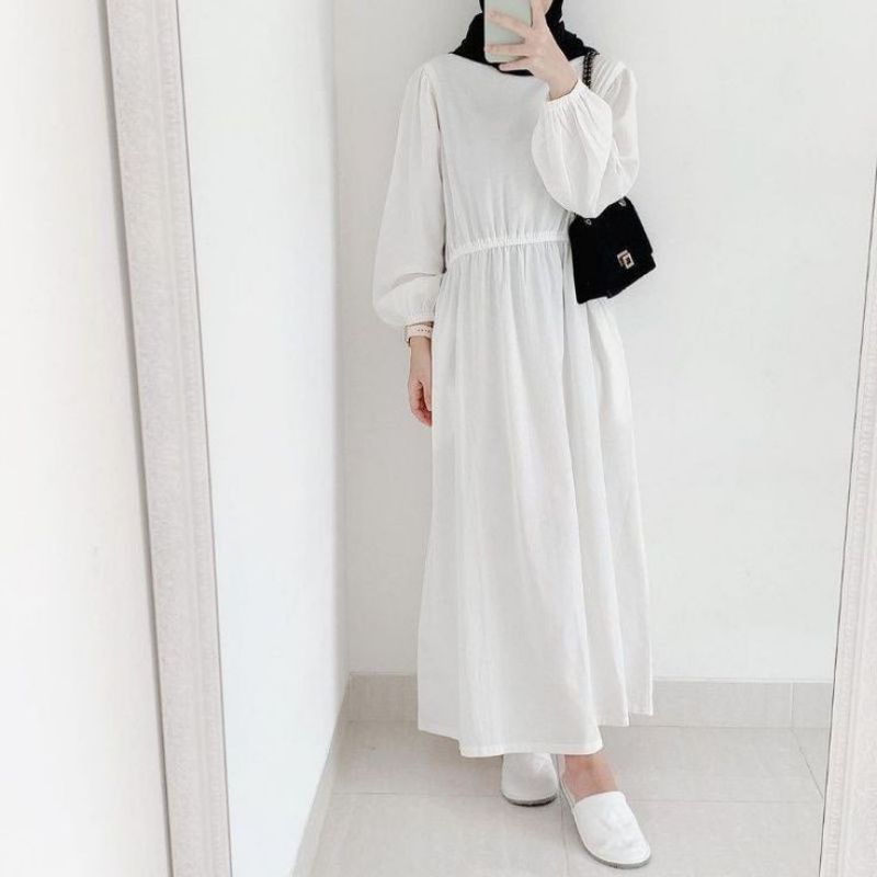 Longdress | Maxi dress | Gamis putih polos | White dress | Anisa dress