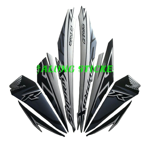 STIKER STRIPING LIS LES BODY MOTOR HONDA SUPRA X 125 FI 2018 FULL HITAM-SILVER