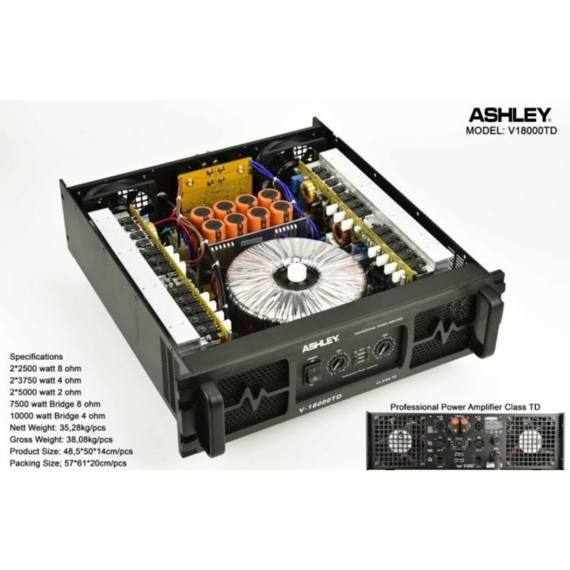 Power Amplifier Ashley V18000TD V18000 TD Original Class TD Subwoofer 2 Chanel 2x2500 Watt Garansi R