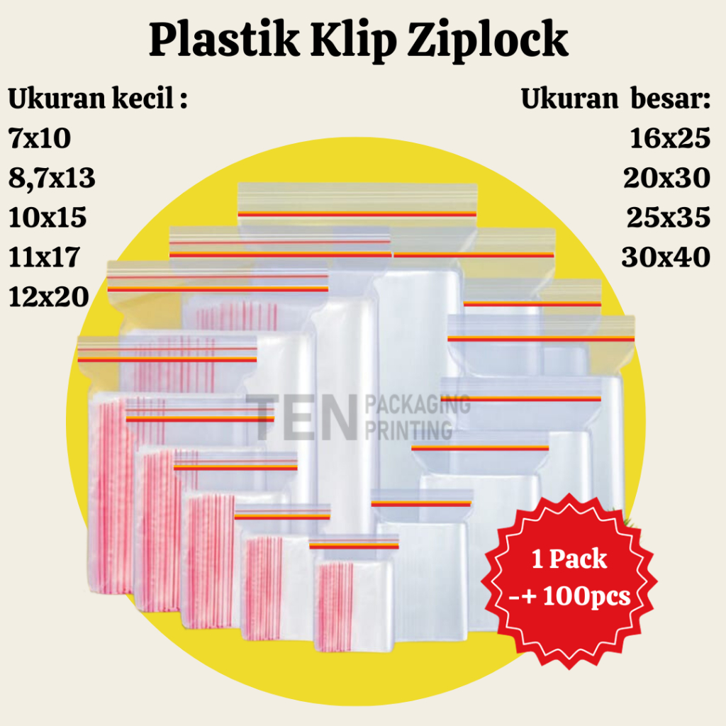 Plastik Klip Ziplock Bening 100PCS /Plastik Packing Makanan 12x20 16x25 20x30 25x35 30x40 TERMURAH