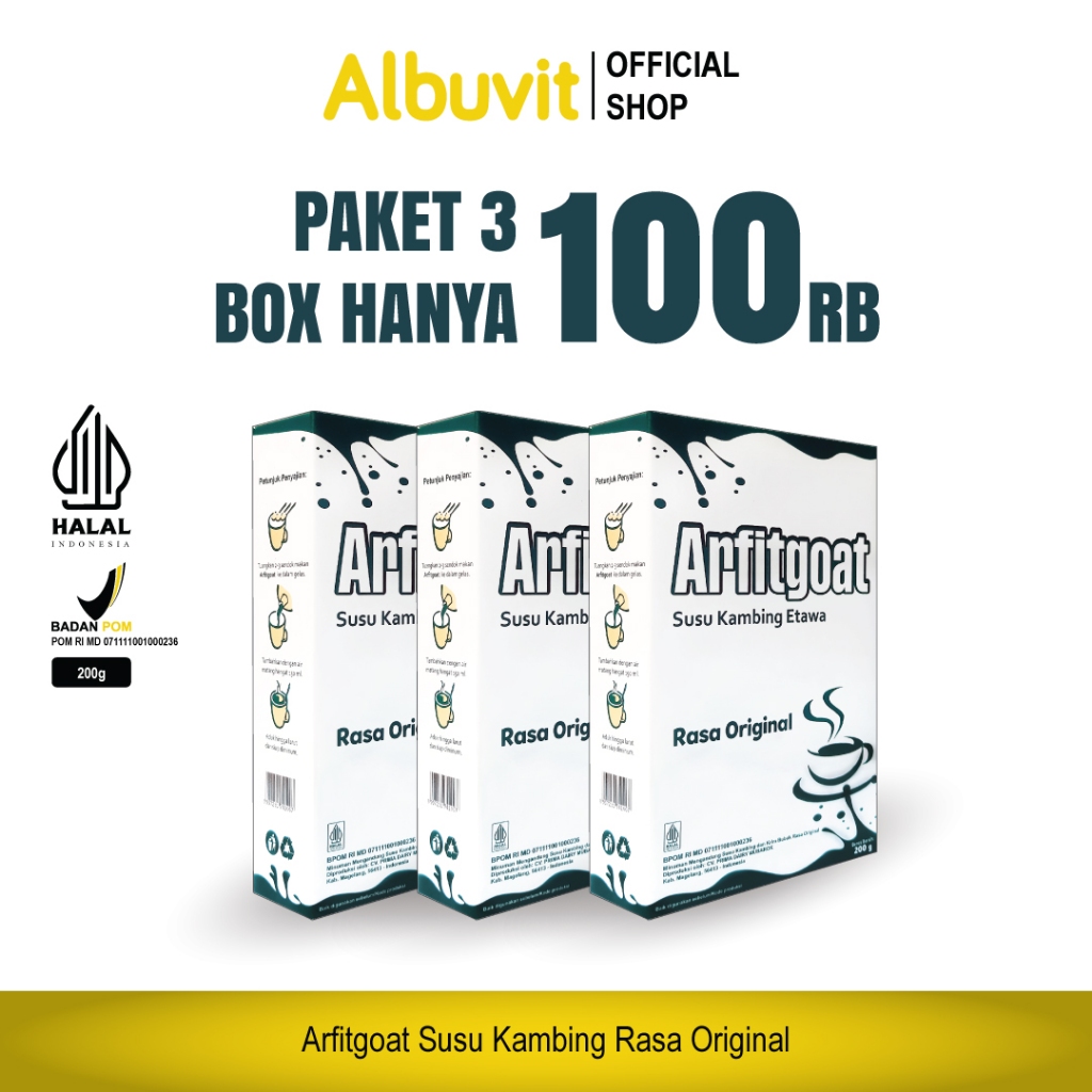 

[Paket 3 Box] ARFITGOAT Susu Etawa Premium Original Putih Membantu Menjaga Kesehatan Tulang Dan Sendi - Susu Kambing Pilihan Keluarga