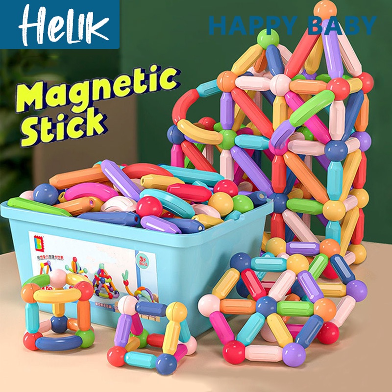 Mainan Magnetic Stick 130Pcs 3D Diy Building Blocks Mainan Balok Susun Anak Mainan Edukasi Anak