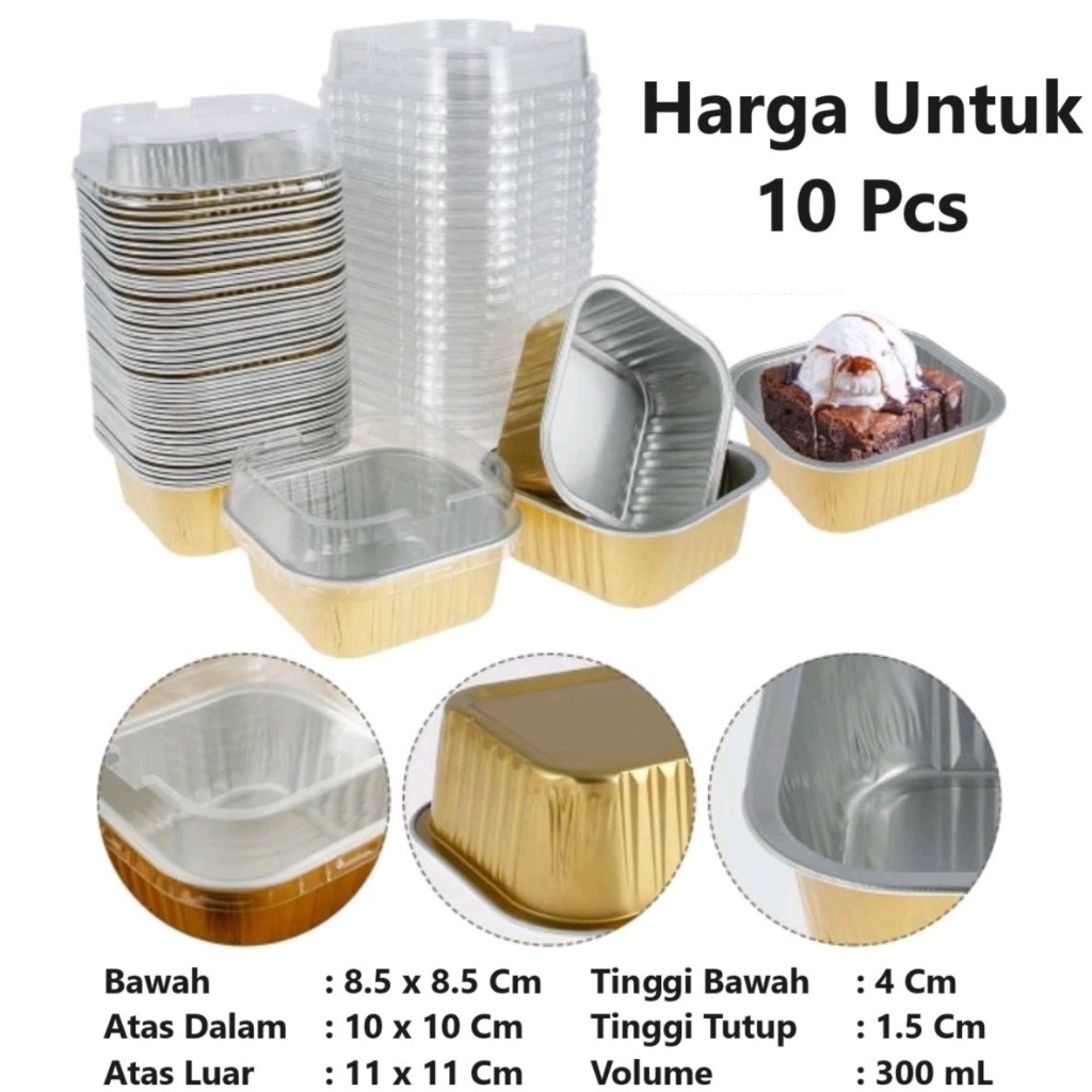 Aluminium Foil + Tutup 200 mL Cup Kotak 10Pc Dessert Box Tray Tiramisu