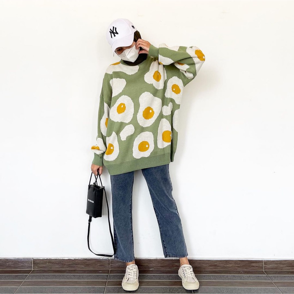 EGG SWEATER JUMBO/ SWEATER RAJUT OVERSIZE MOTIF TELUR