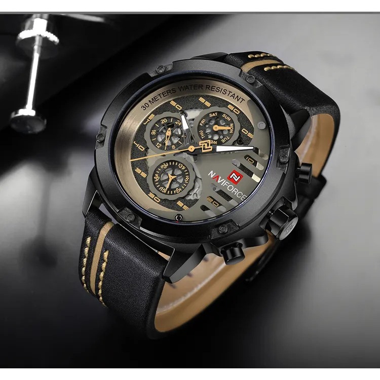 Naviforce ORIGINAL NF9110M | Anti Air Jam Pria | Water Resist Tahan Air ORI 9110 Kulit Chrono Aktif