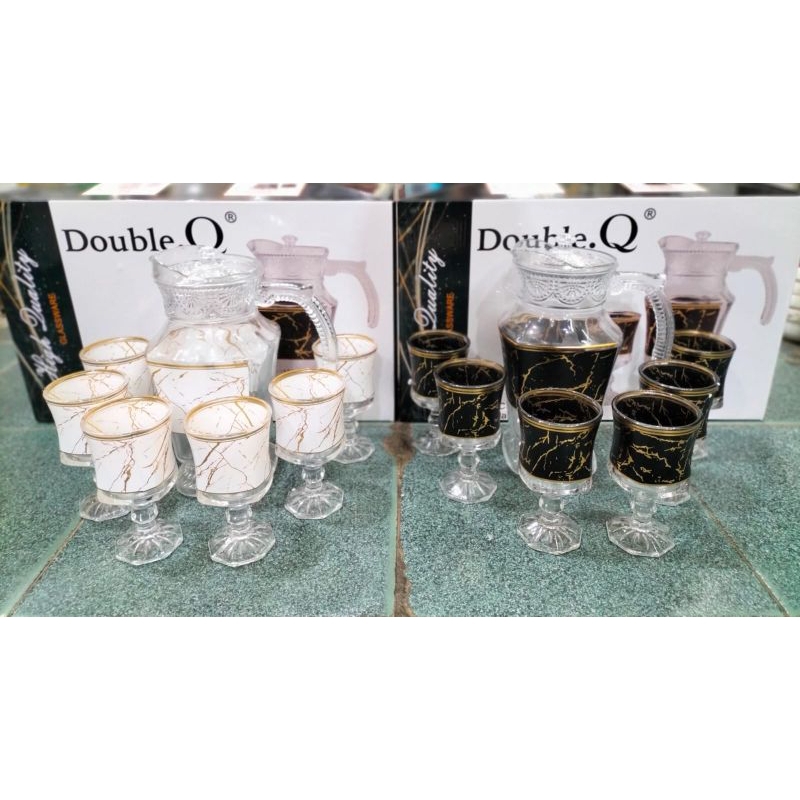 Teko/Eskan set Marble kaca DoubleQ