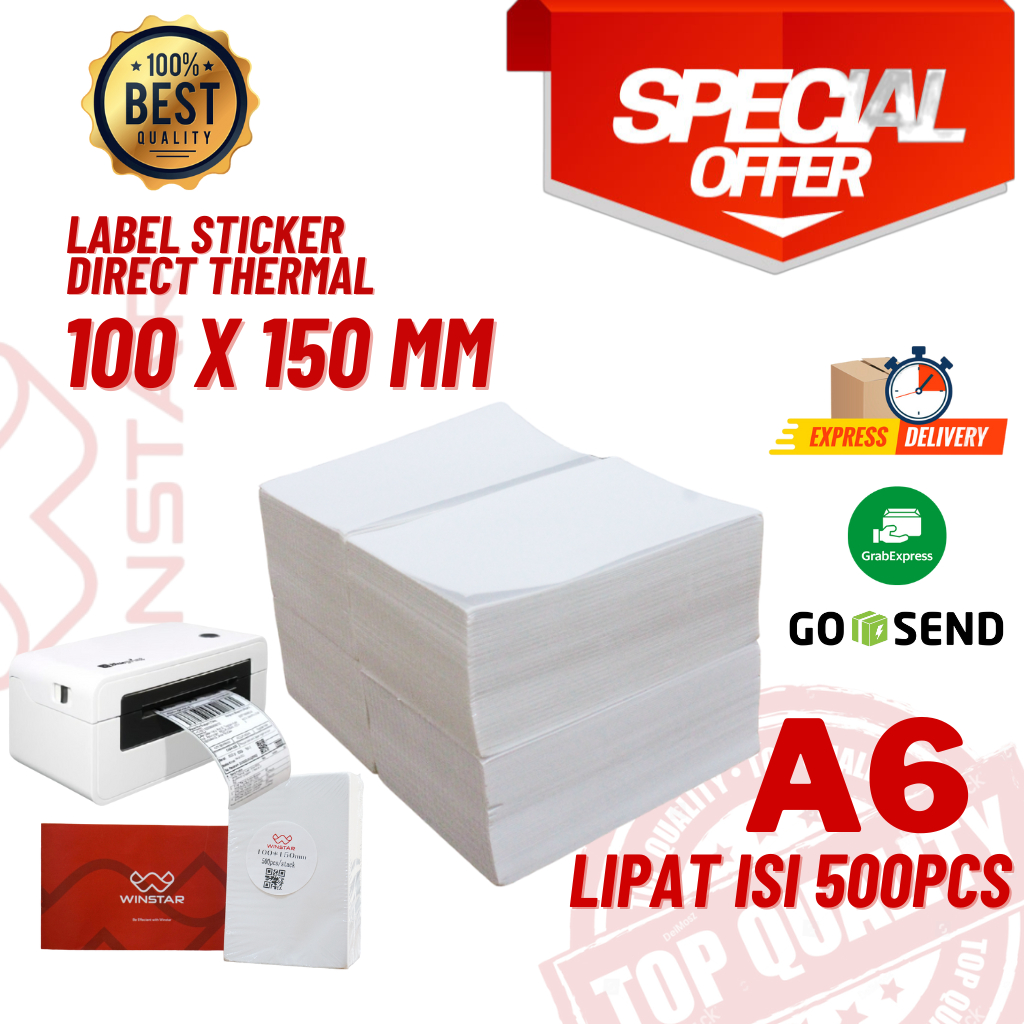 

Kertas sticker label thermal 100x150 MM isi 500 pcs Lipat ukuran A6