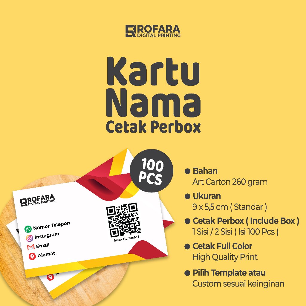 

Kartu Nama, Bahan Art Carton 260 gram, Cetak Perbox - Isi 100 Pcs