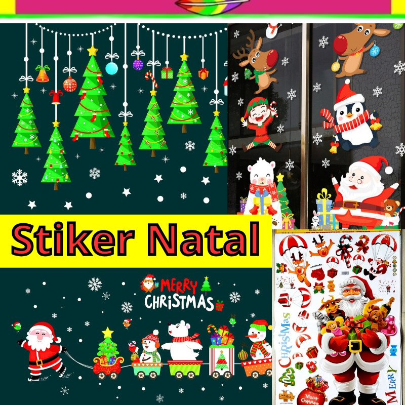 STICKER STIKER DINDING KACA NATAL JENDELA WINDOW MOTIF  POHON NATAL WALSTICKER WALSTIKER WALLPAPER P