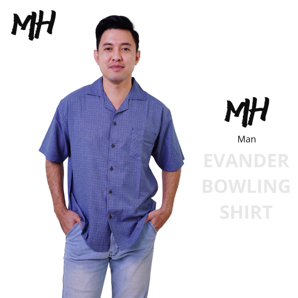 MH Fashion EVANDER Bowling Motif Kemeja Casual Pria Lengan Pendek Short Sleeve Shirt Warna : Hitam, 